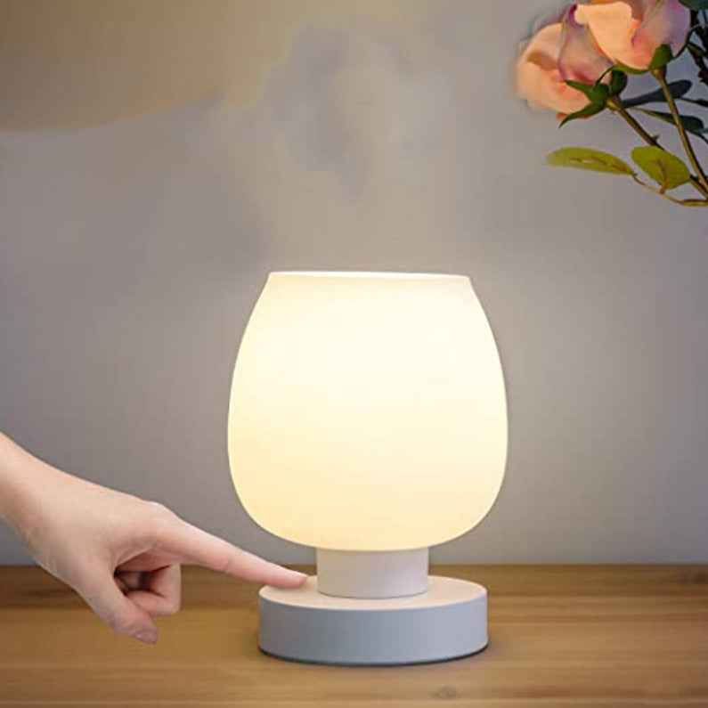Modern Minimalist Round Glass Shade Iron Base 1-Light Table Lamp for Bedroom