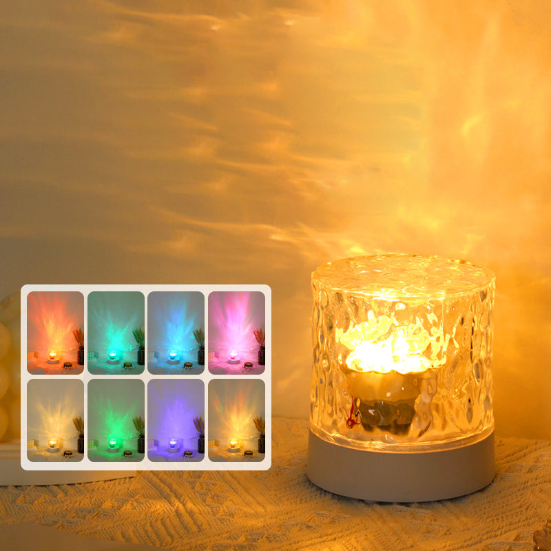 Moderne Art Deco Cylinder Projection Acrylic LED Table Lamp for Bedroom
