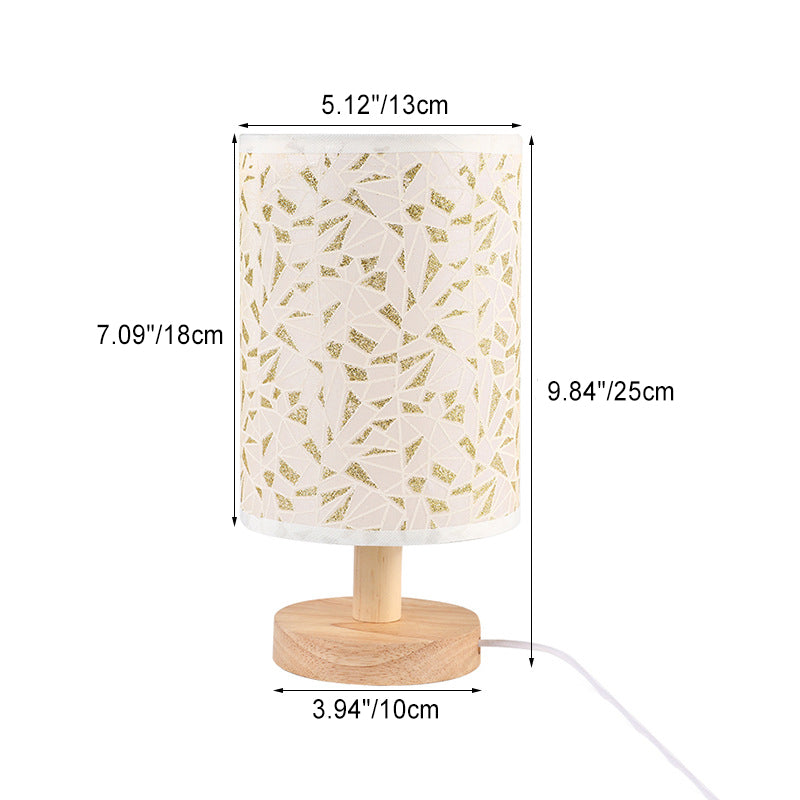 Modern Art Deco Cylindrical Wood Base Fabric Shade LED Table Lamp for Bedroom