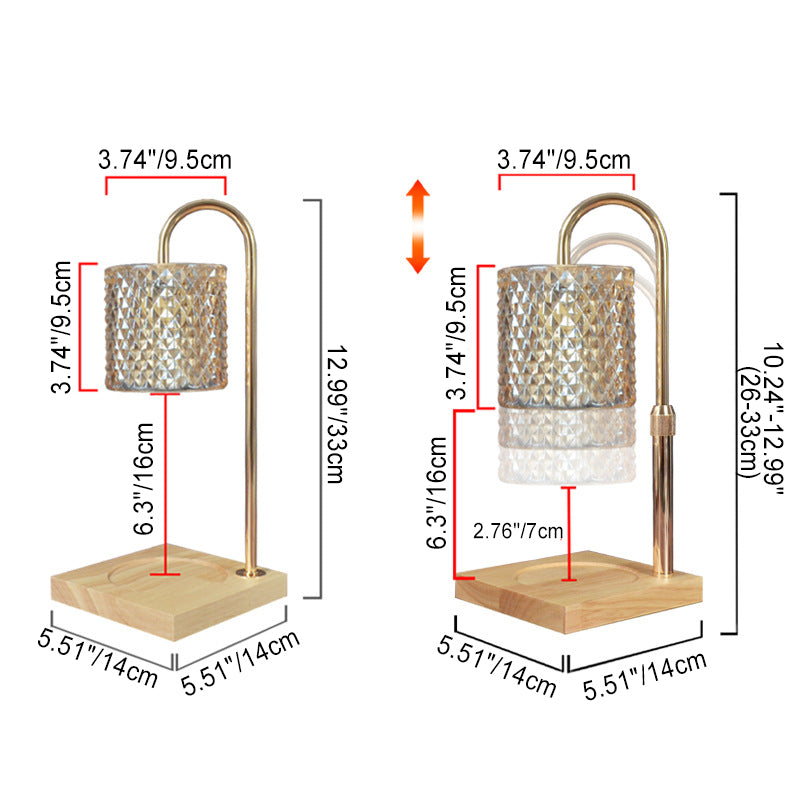 Contemporary Creative Square Wooden Base Cylinder Glass Shade Iron 1-Light Aromatherapy Wax Melt Table Lamp for Bedroom