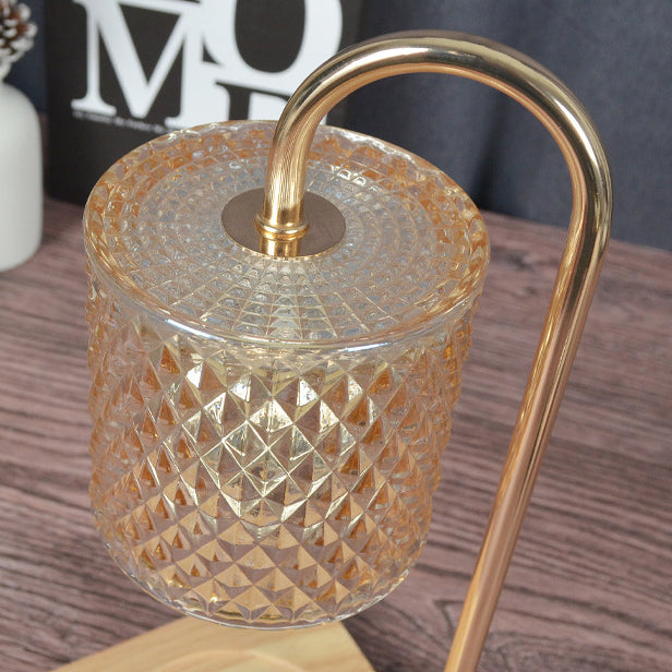 Contemporary Creative Square Wooden Base Cylinder Glass Shade Iron 1-Light Aromatherapy Wax Melt Table Lamp for Bedroom