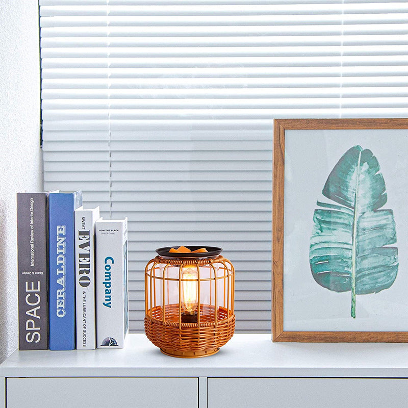 Traditional Chinese Rattan Iron 1-Light Table Lamp Living Room
