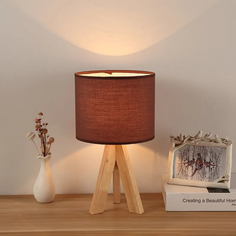 Contemporary Creative Cylinder Wood Fabric 1-Light Table Lamp
