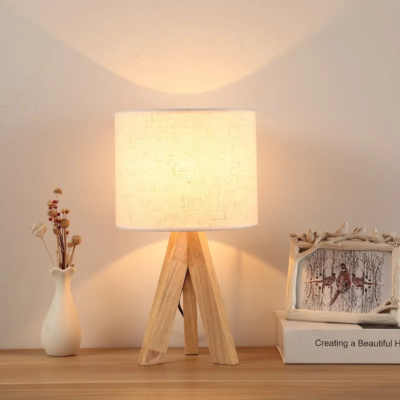 Contemporary Creative Cylinder Wood Fabric 1-Light Table Lamp