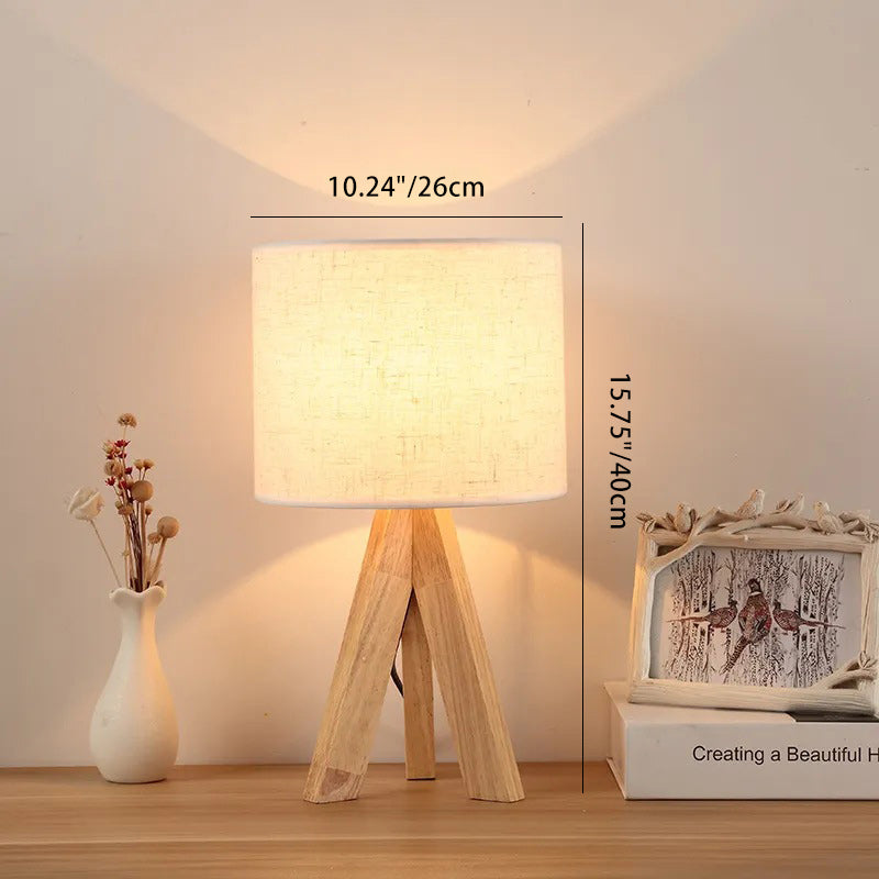 Contemporary Creative Cylinder Wood Fabric 1-Light Table Lamp