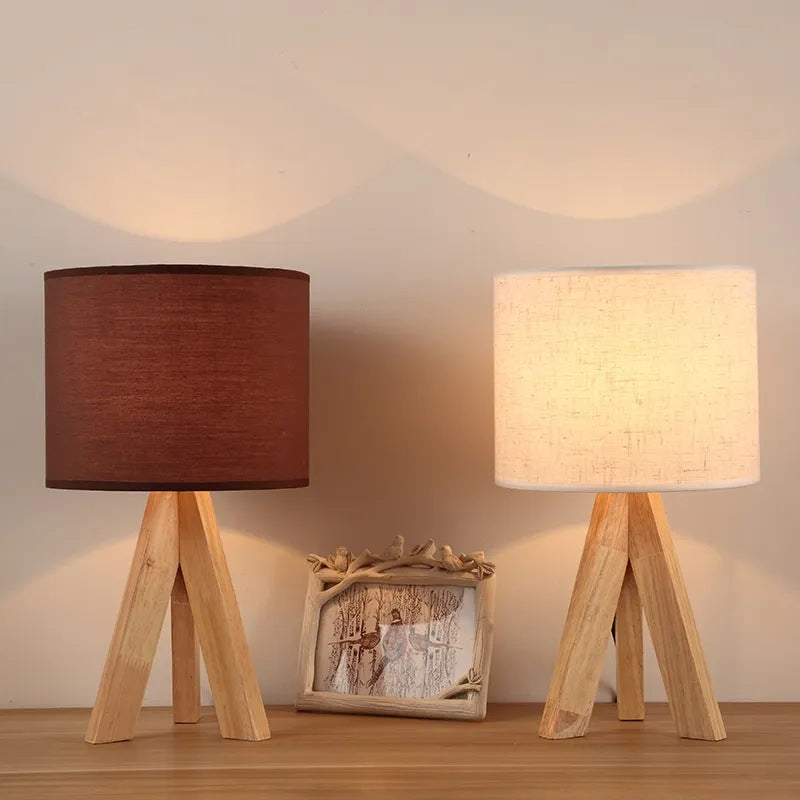 Contemporary Creative Cylinder Wood Fabric 1-Light Table Lamp