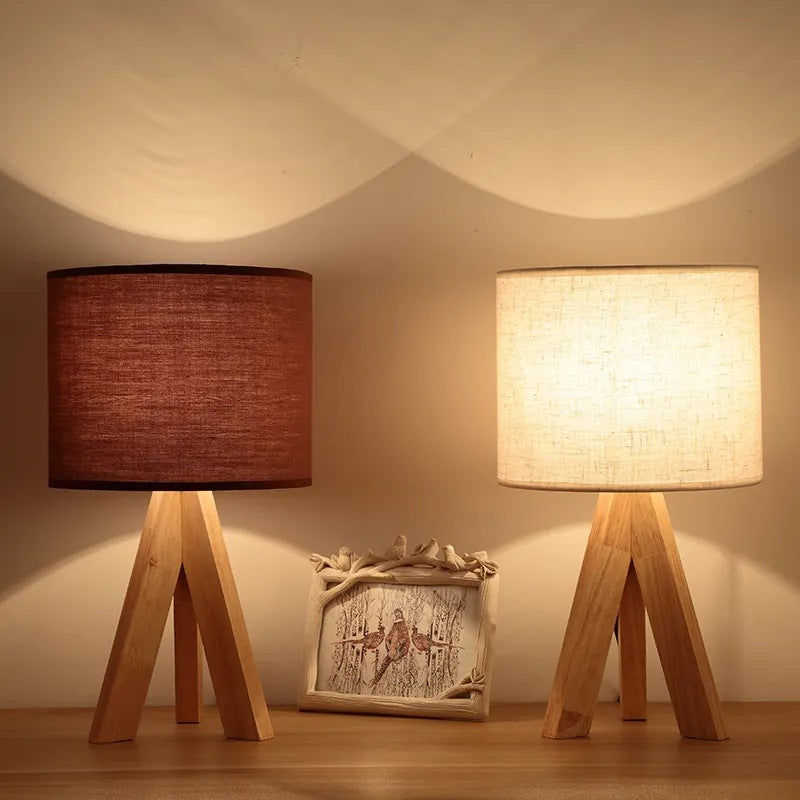 Contemporary Creative Cylinder Wood Fabric 1-Light Table Lamp