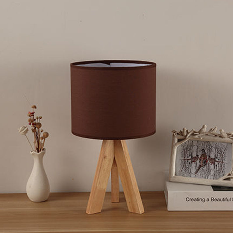 Contemporary Creative Cylinder Wood Fabric 1-Light Table Lamp