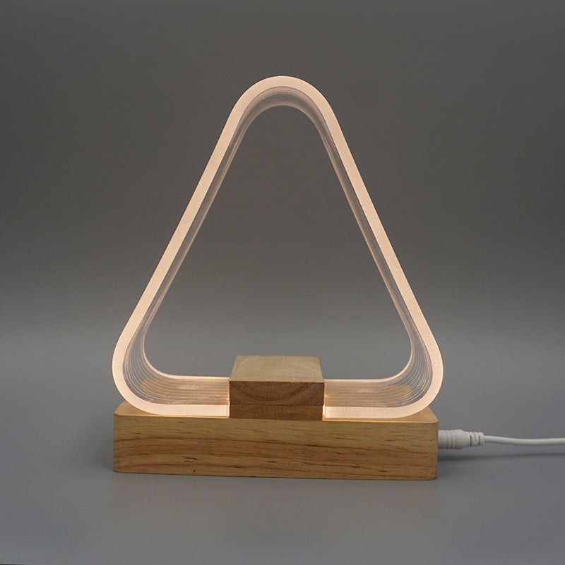 Contemporary Creative Rechargeable Wooden Rectangle Base Triangle Acrylic USB LED Table Lamp Night Light for Bedside