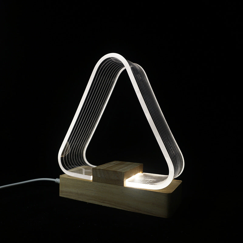 Contemporary Creative Rechargeable Wooden Rectangle Base Triangle Acrylic USB LED Table Lamp Night Light for Bedside