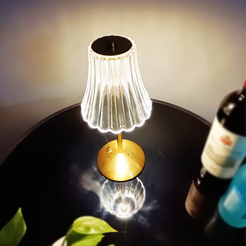 Vintage Rechargeable LED Table Lamp with Crystal Shade for Bedroom