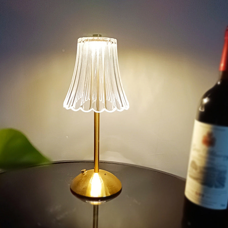 Vintage Rechargeable LED Table Lamp with Crystal Shade for Bedroom