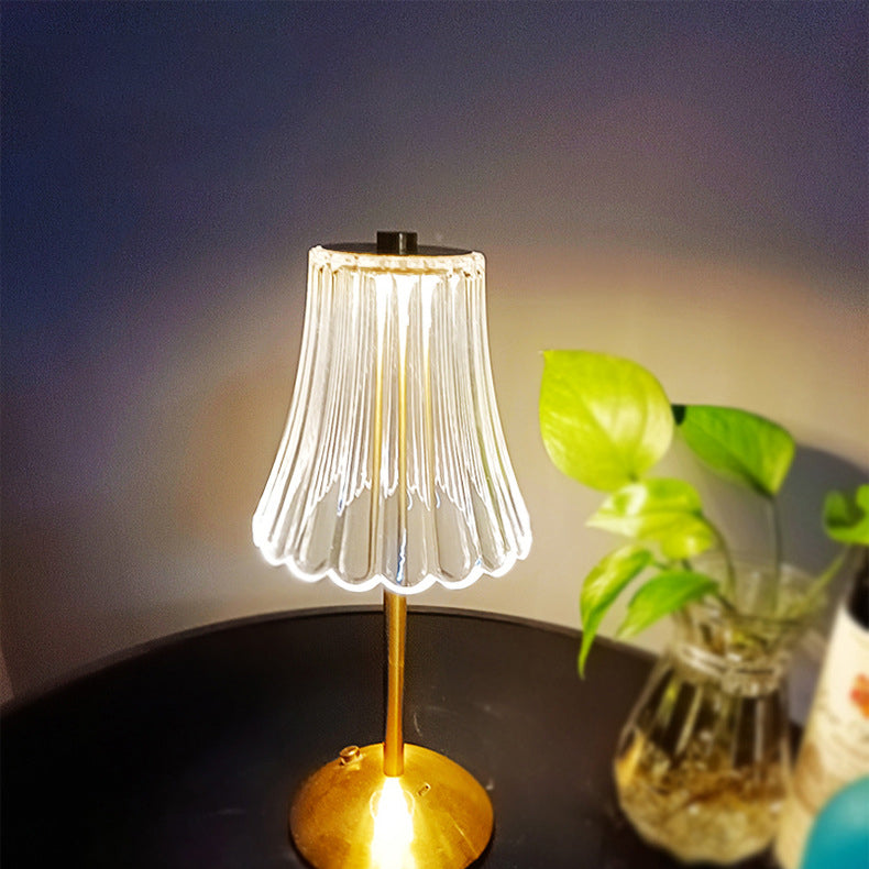 Vintage Rechargeable LED Table Lamp with Crystal Shade for Bedroom