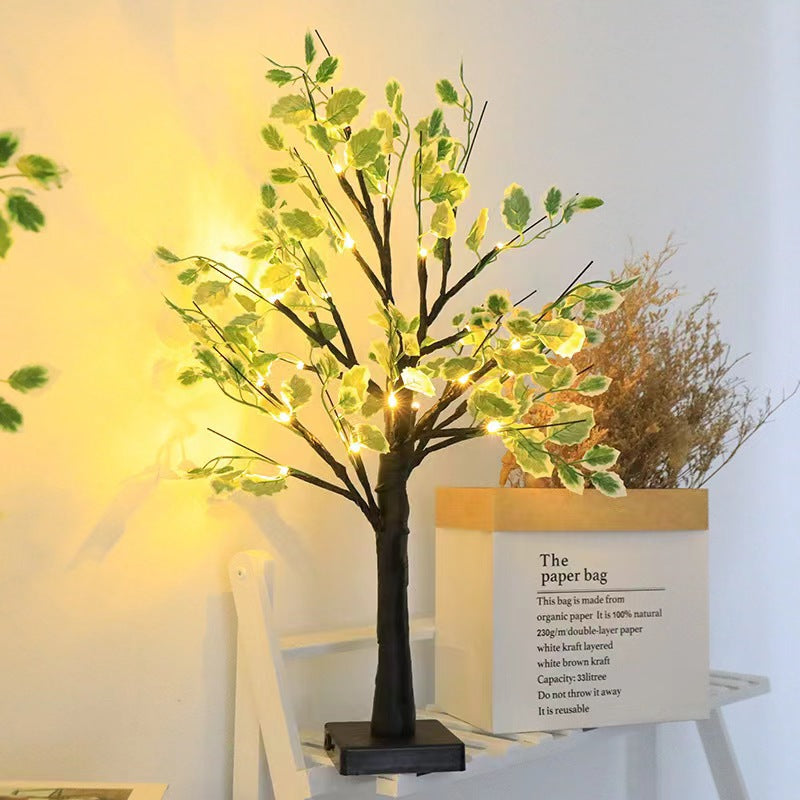Contemporary Creative Plastic Fabric LED Birch Tree Table Lamp for Bedroom