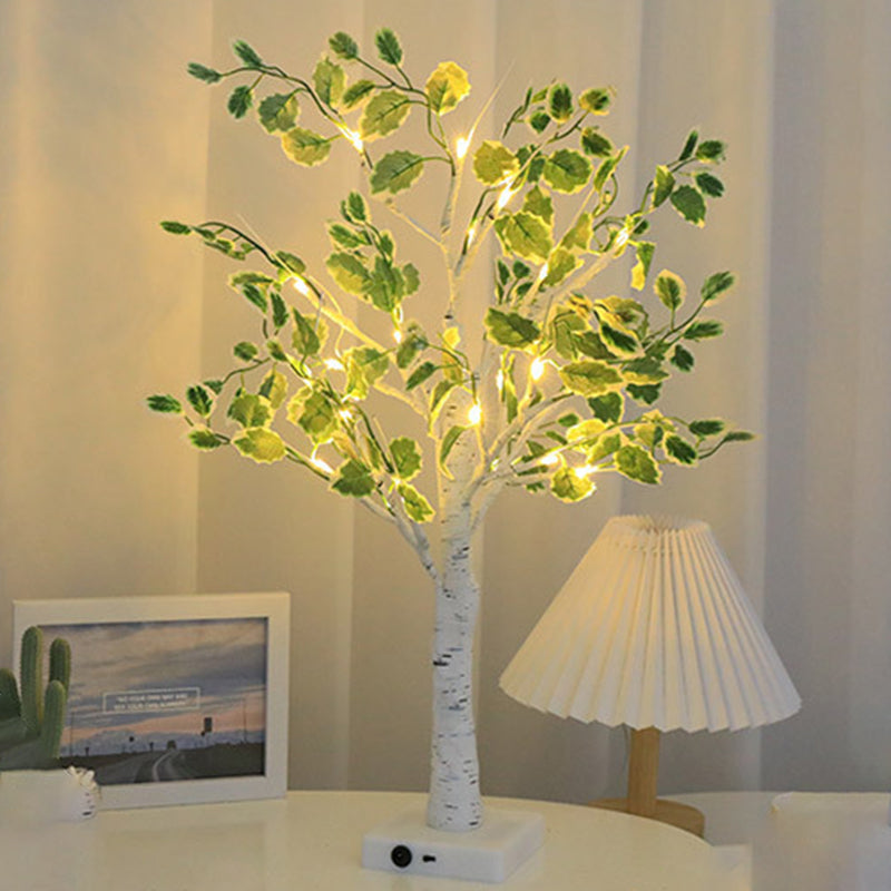 Contemporary Creative Plastic Fabric LED Birch Tree Table Lamp for Bedroom
