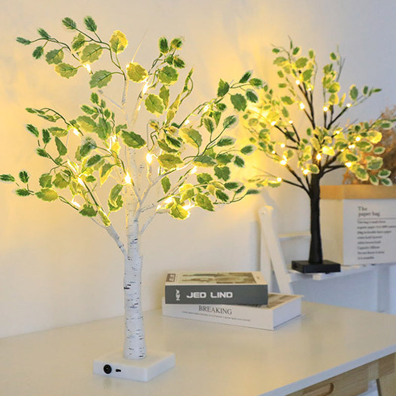 Contemporary Creative Plastic Fabric LED Birch Tree Table Lamp for Bedroom