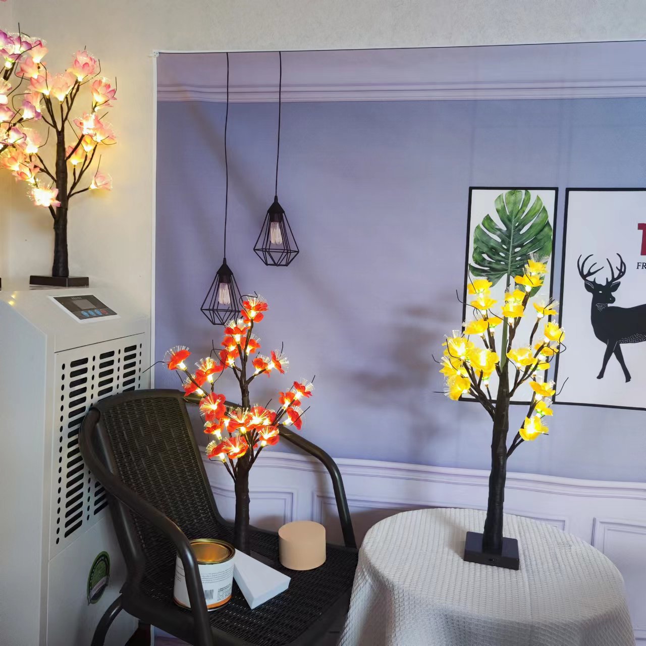 Contemporary Creative Plastic Artificial Rose Tree LED Table Lamp for Bedroom
