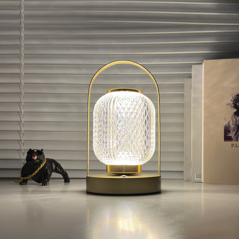 Modern Minimalist Portable Cylindrical Iron Acrylic LED Table Lamp for Bedroom