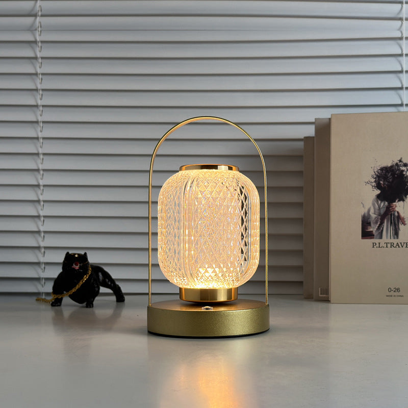 Modern Minimalist Portable Cylindrical Iron Acrylic LED Table Lamp for Bedroom
