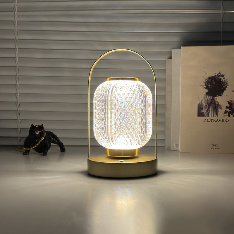 Modern Minimalist Portable Cylindrical Iron Acrylic LED Table Lamp for Bedroom