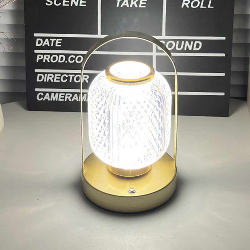 Modern Minimalist Portable Cylindrical Iron Acrylic LED Table Lamp for Bedroom