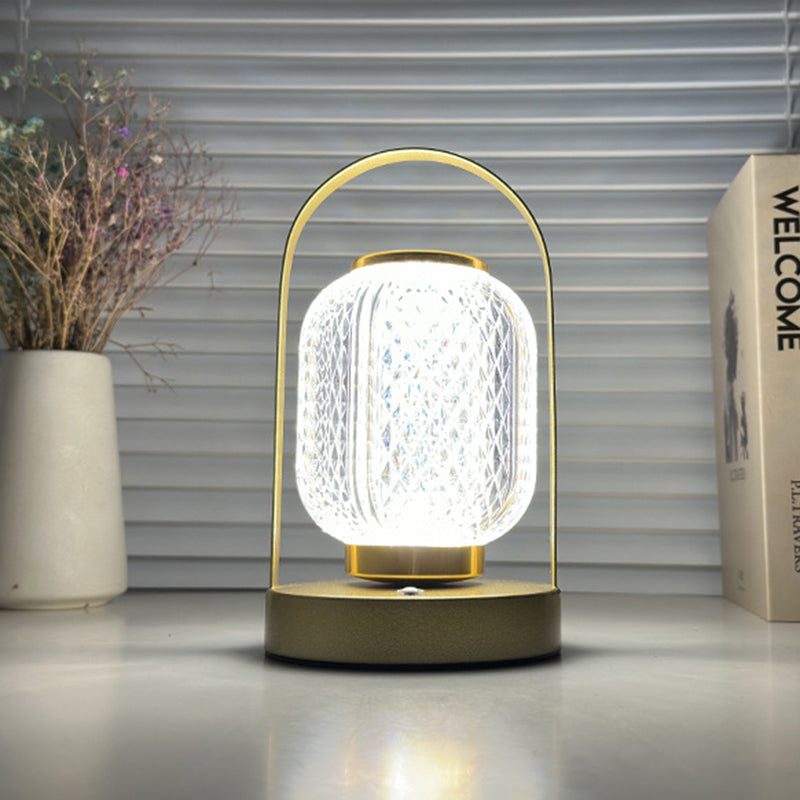 Modern Minimalist Portable Cylindrical Iron Acrylic LED Table Lamp for Bedroom