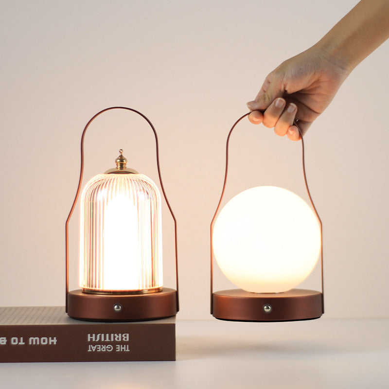 Contemporary Creative Cylinder Round Ball Mountain Base Iron Acrylic LED Table Lamp for Bedroom