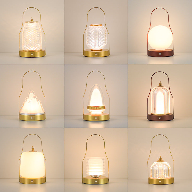 Contemporary Creative Cylinder Round Ball Mountain Base Iron Acrylic LED Table Lamp for Bedroom