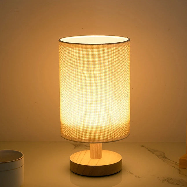 Contemporary Nordic Solid Wood Fabric LED Table Lamp for Bedroom