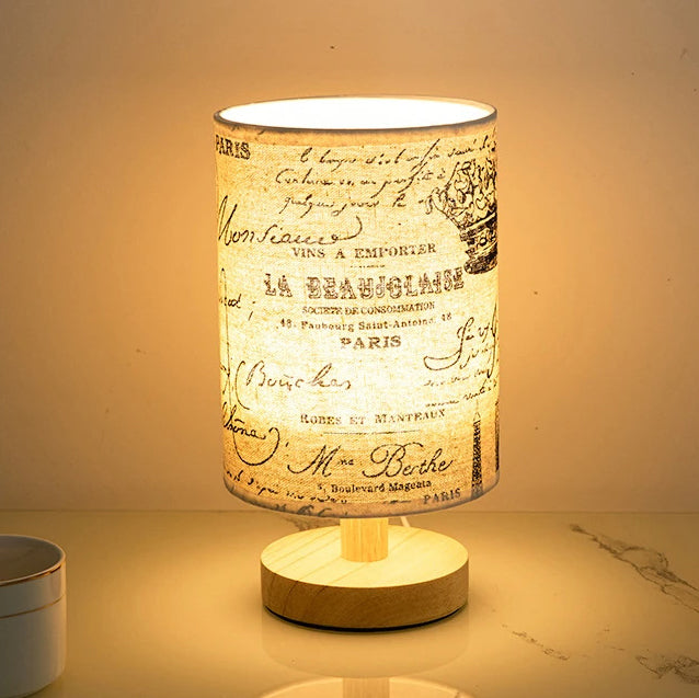 Contemporary Nordic Solid Wood Fabric LED Table Lamp for Bedroom