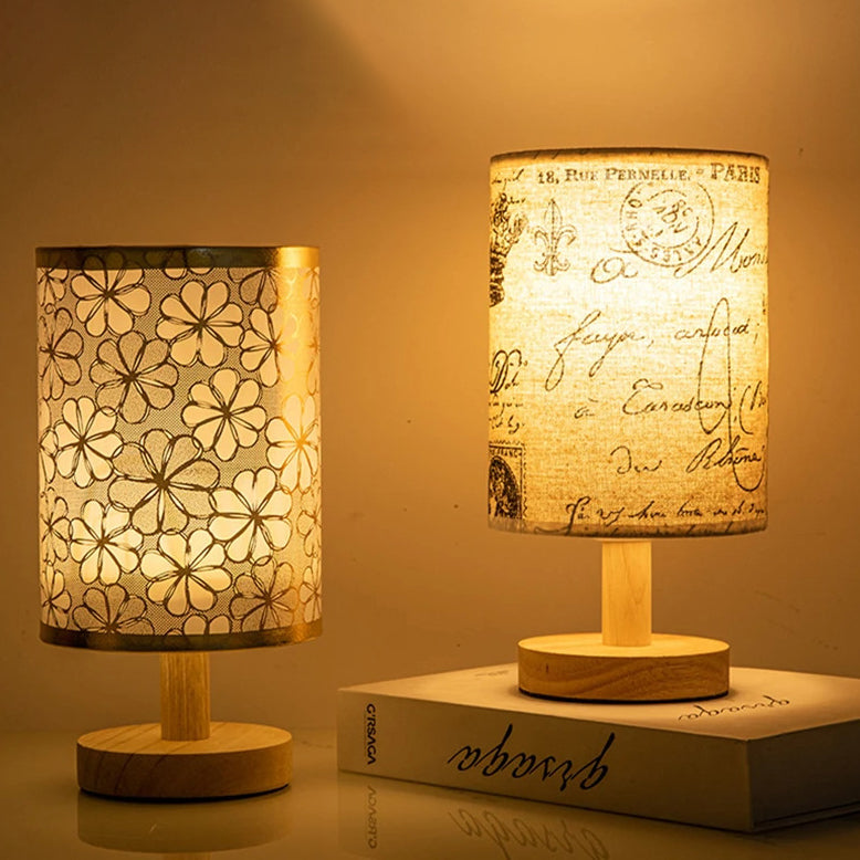 Contemporary Nordic Solid Wood Fabric LED Table Lamp for Bedroom