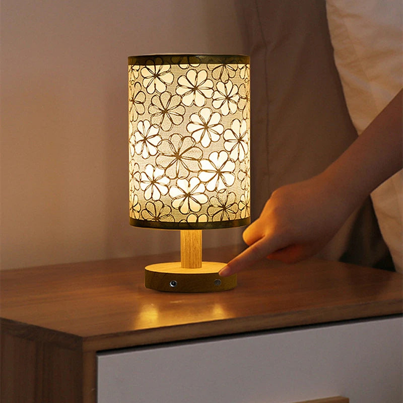 Contemporary Nordic Solid Wood Fabric LED Table Lamp for Bedroom