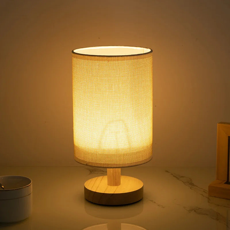 Contemporary Nordic Solid Wood Fabric LED Table Lamp for Bedroom