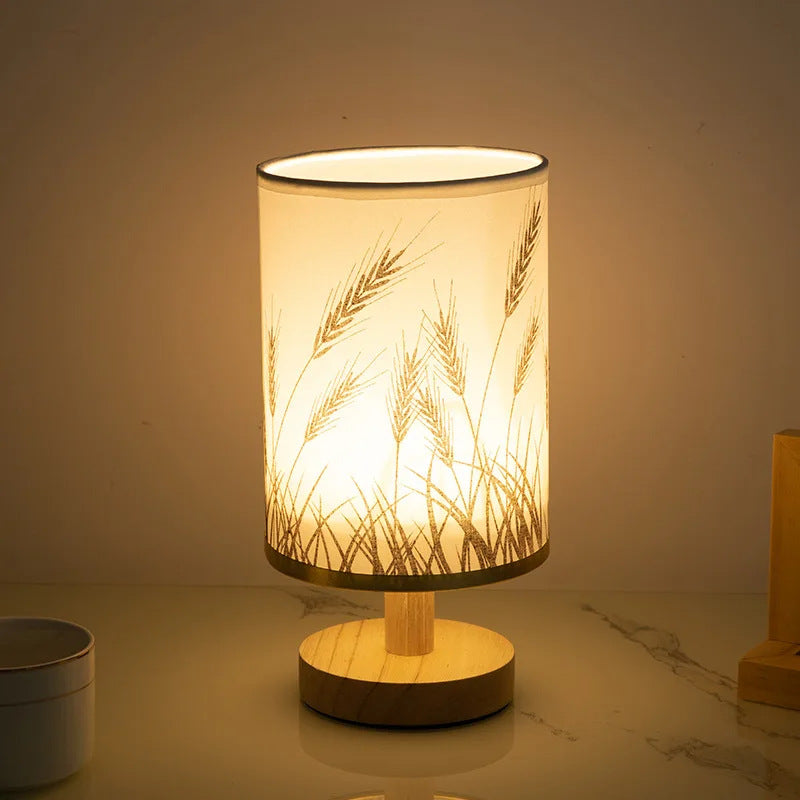 Contemporary Nordic Solid Wood Fabric LED Table Lamp for Bedroom