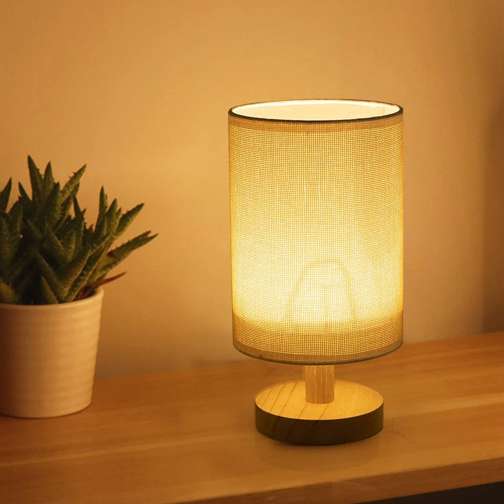 Contemporary Nordic Solid Wood Fabric LED Table Lamp for Bedroom