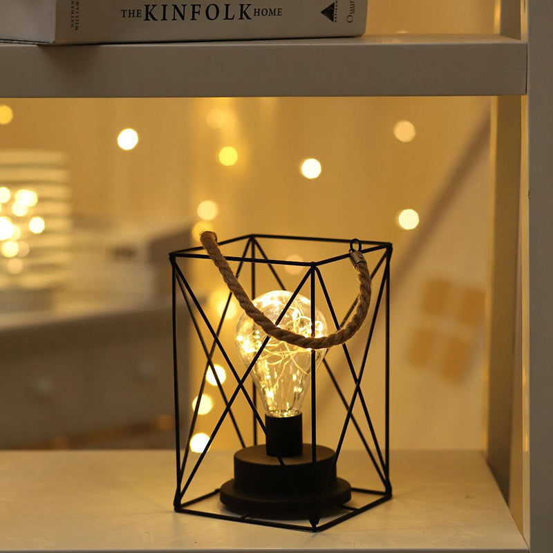 Modern Minimalist Vertical Stripe Square Round Iron LED Table Lamp for Living Room