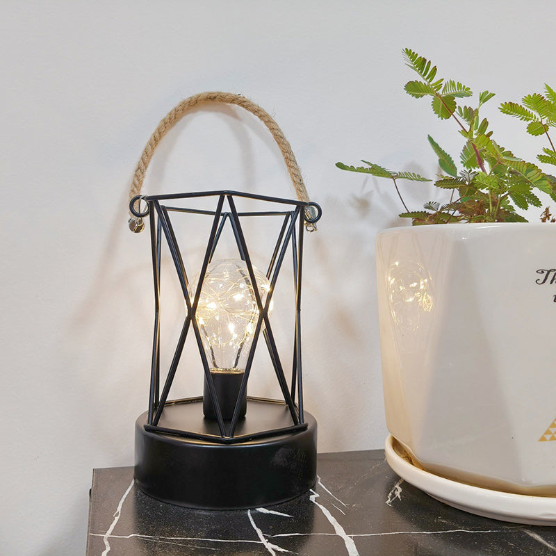Modern Minimalist Vertical Stripe Square Round Iron LED Table Lamp for Living Room