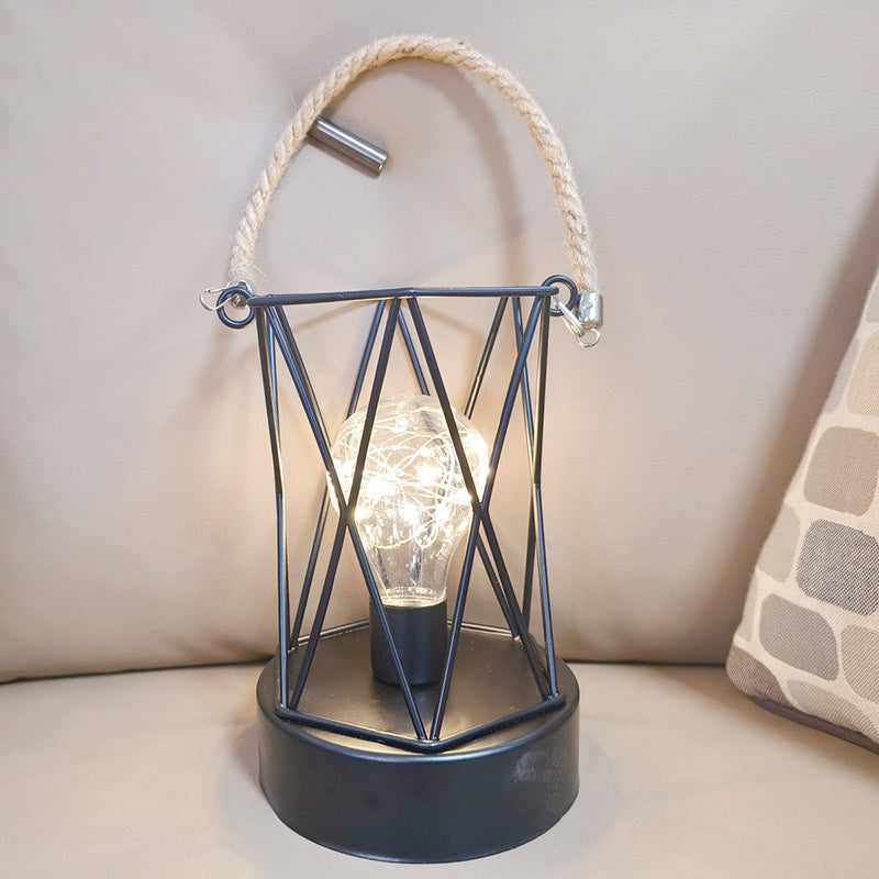 Modern Minimalist Vertical Stripe Square Round Iron LED Table Lamp for Living Room
