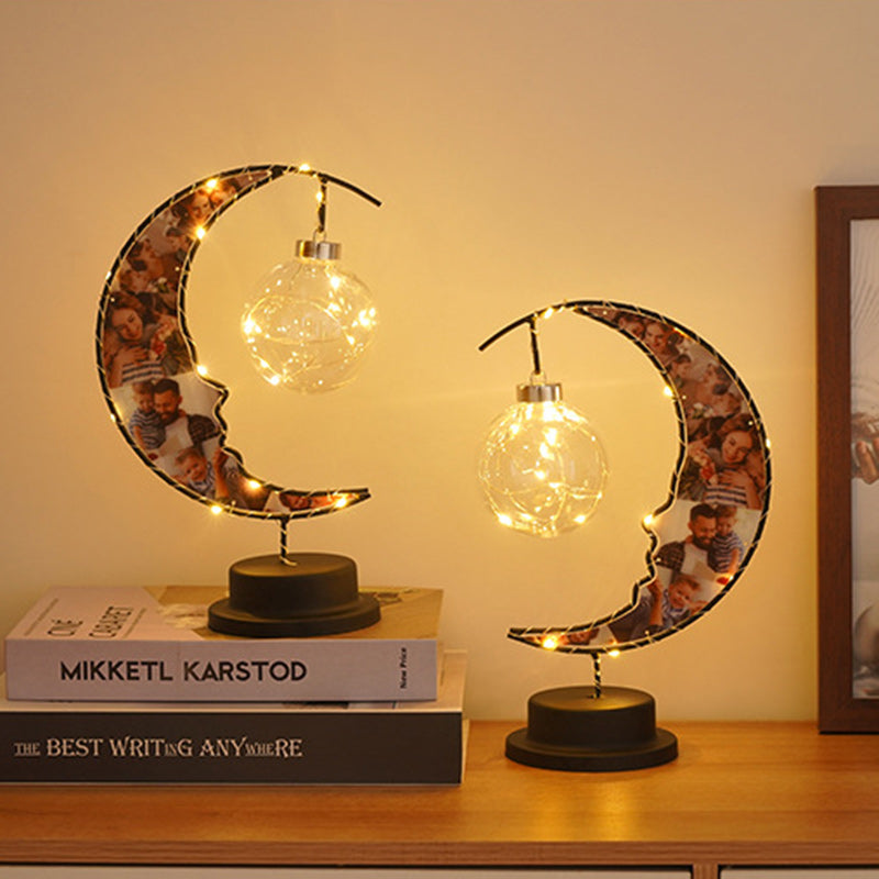 Modern Art Deco Moon Shape Pattern Glass Iron LED Table Lamp for Bedroom