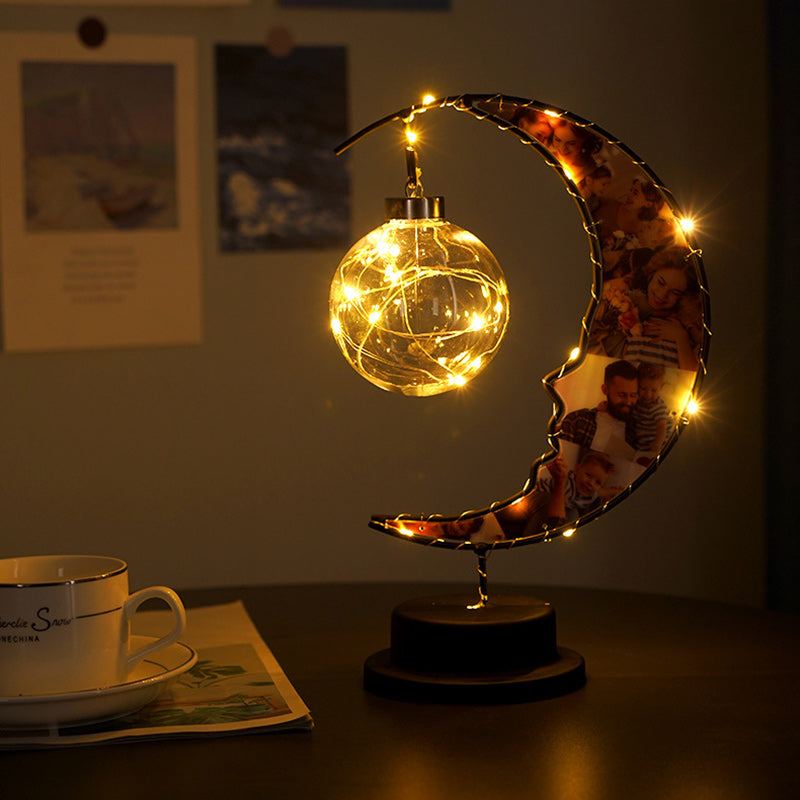 Modern Art Deco Moon Shape Pattern Glass Iron LED Table Lamp for Bedroom