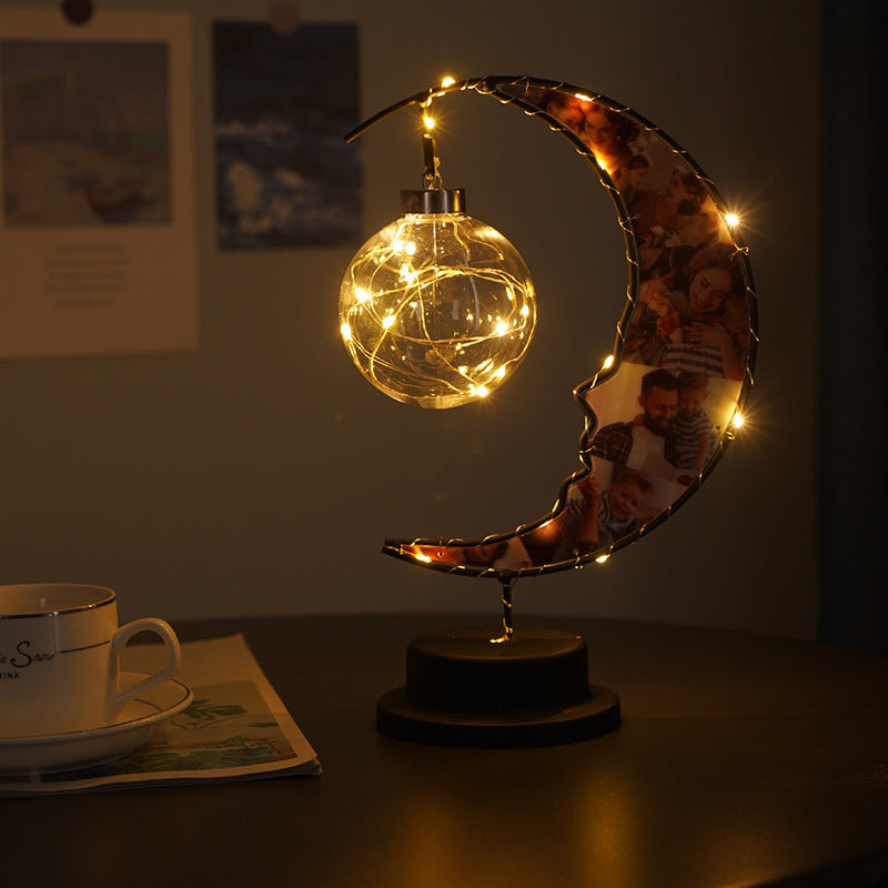 Modern Art Deco Moon Shape Pattern Glass Iron LED Table Lamp for Bedroom