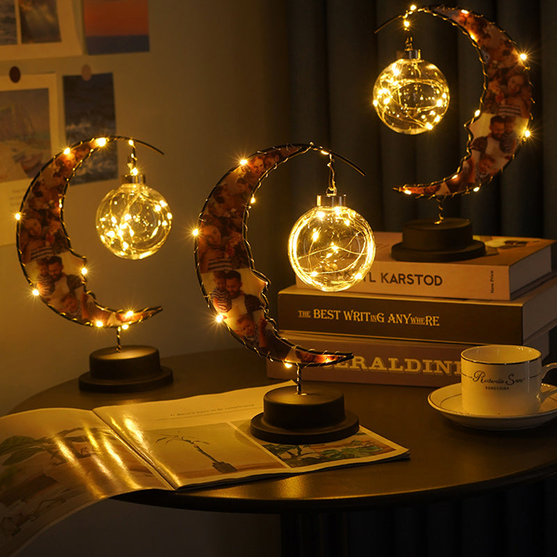 Modern Art Deco Moon Shape Pattern Glass Iron LED Table Lamp for Bedroom