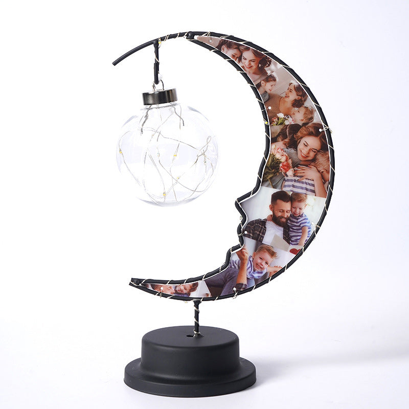 Modern Art Deco Moon Shape Pattern Glass Iron LED Table Lamp for Bedroom