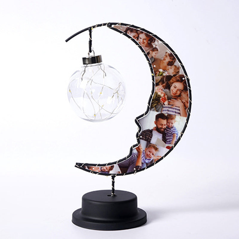 Modern Art Deco Moon Shape Pattern Glass Iron LED Table Lamp for Bedroom