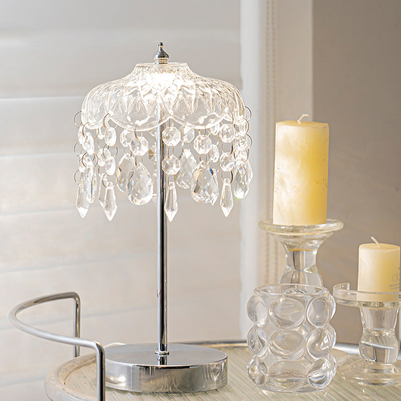 Modern Luxury Pendant Branch Round Crystal Iron 1-Light Table Lamp for Bedroom