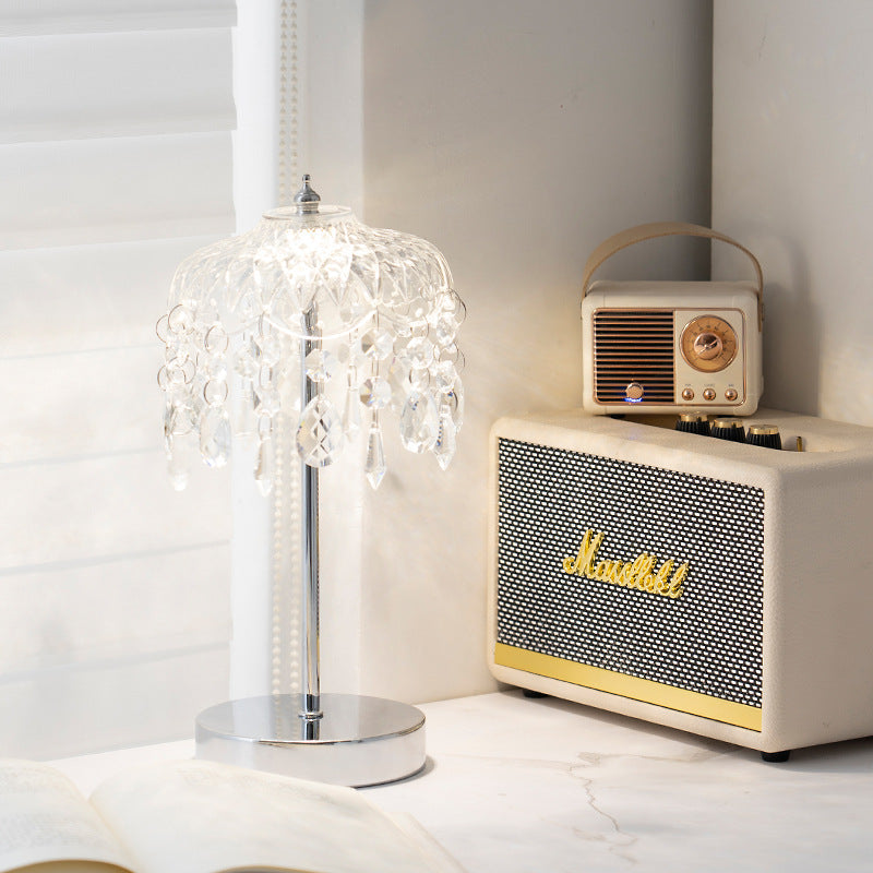Modern Luxury Pendant Branch Round Crystal Iron 1-Light Table Lamp for Bedroom