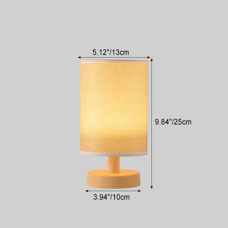 Contemporary Nordic Rechargeable PP Wood Fabric Cylinder Corn LED Table Lamp for Bedroom