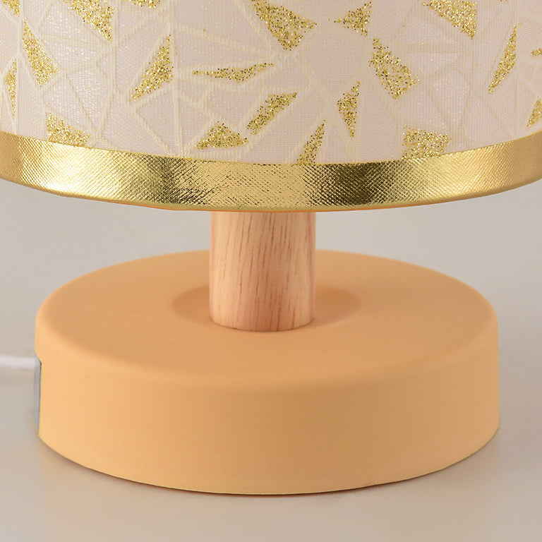 Contemporary Nordic Rechargeable PP Wood Fabric Cylinder Corn LED Table Lamp for Bedroom
