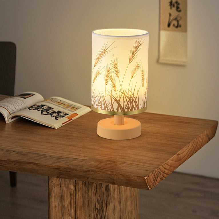Contemporary Nordic Rechargeable PP Wood Fabric Cylinder Corn LED Table Lamp for Bedroom