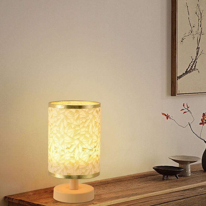 Contemporary Nordic Rechargeable PP Wood Fabric Cylinder Corn LED Table Lamp for Bedroom